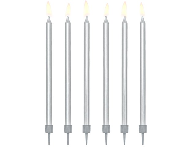 Narozeninové svíčky, stříbrné, 12.5cm, set 12ks (zn. PartyDeco)