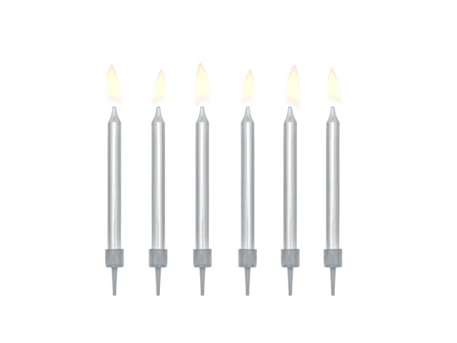 Narozeninové svíčky, stříbrné, 6cm, set 6ks (zn. PartyDeco)