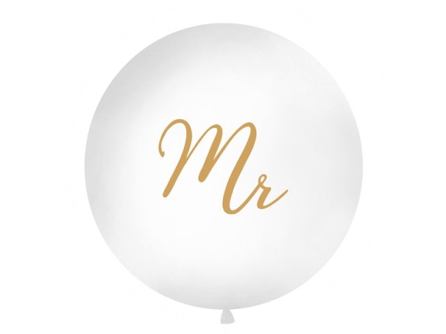 Velký 1m balónek bílý, se zlatým nápisem "Mr"