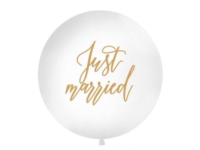 Velký 1m balónek bílý, se zlatým nápisem "Just married"