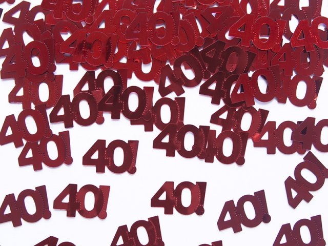 Posypové kovové konfety, číslo 40!, červená barva (zn. PartyDeco)
