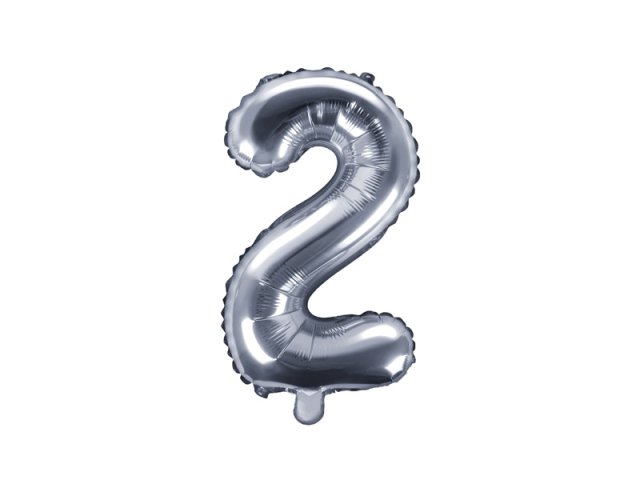 Fóliový balónek, výška 35 cm, stříbrný, číslo 2 (zn. PartyDeco)