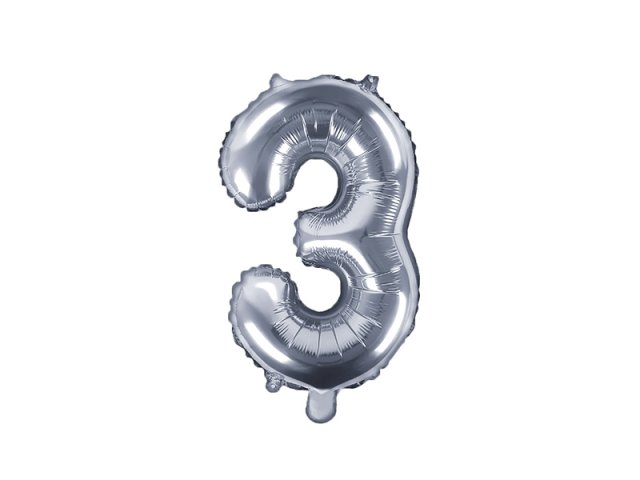 Fóliový balón 35 cm, stříbrný, číslo 3