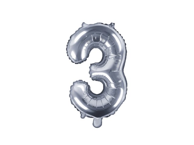 Fóliový balónek, výška 35 cm, stříbrný, číslo 3 (zn. PartyDeco)