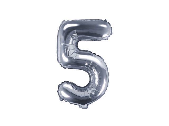 Fóliový balón 35 cm, stříbrný, číslo 5