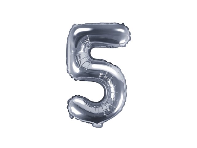 Fóliový balónek, výška 35 cm, stříbrný, číslo 5 (zn. PartyDeco)