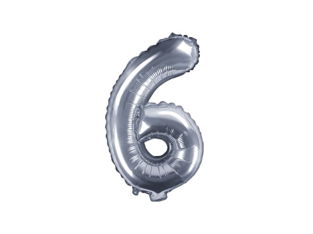 Fóliový balónek, výška 35 cm, stříbrný, číslo 6 (zn. PartyDeco)