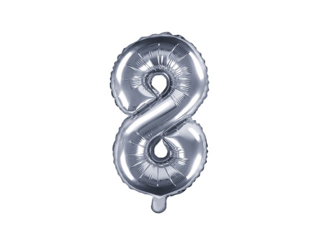 Fóliový balón 35 cm, stříbrný, číslo 8