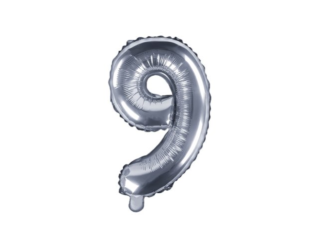 Fóliový balónek, výška 35 cm, stříbrný, číslo 9 (zn. PartyDeco)