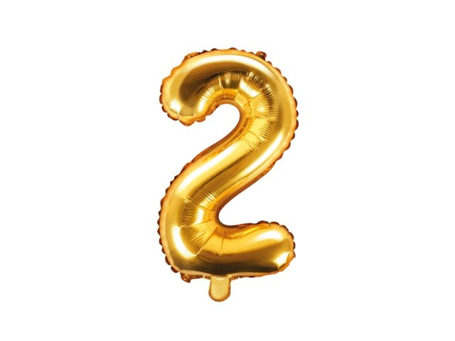 Fóliový balónek, výška 35 cm, zlatý, číslo 2 (zn. PartyDeco)