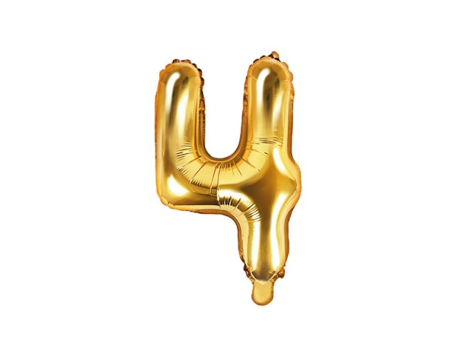 Fóliový balónek, výška 35 cm, zlatý, číslo 4 (zn. PartyDeco)