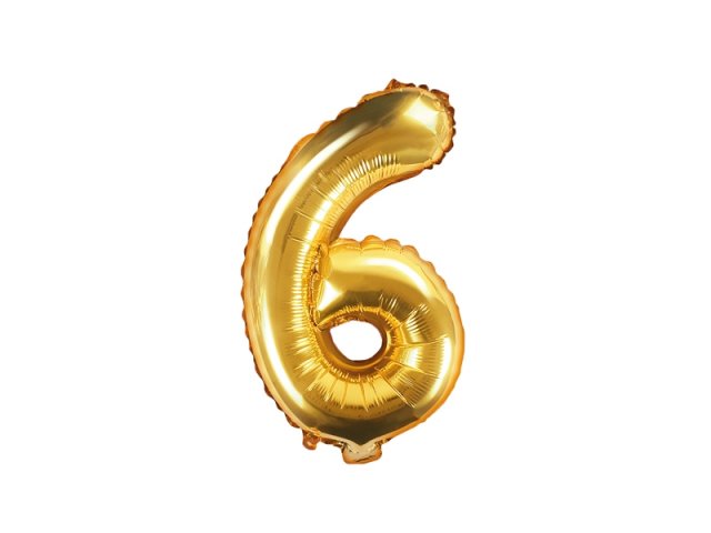 Fóliový balónek, výška 35 cm, zlatý, číslo 6 (zn. PartyDeco)