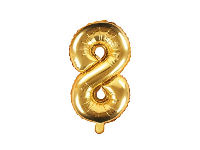 Fóliový balónek, výška 35 cm, zlatý, číslo 8 (zn. PartyDeco)