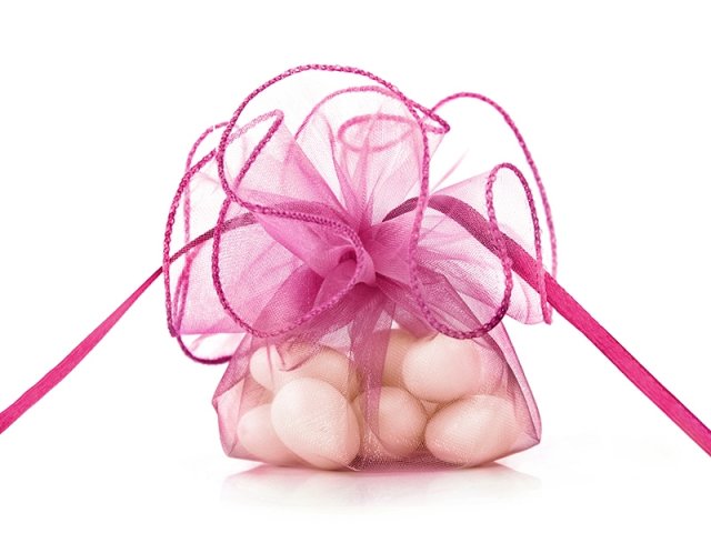 Pytlíček, organza, tmavě růžová, 26 cm (zn. PartyDeco)