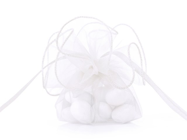 Pytlíček, organza, bílá, 26 cm (zn. PartyDeco)