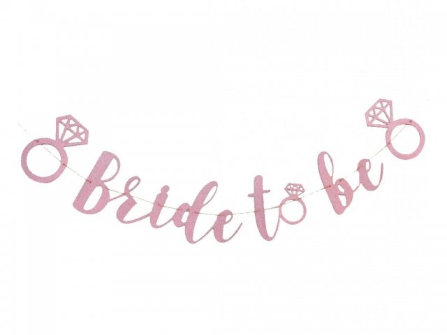 Girlanda Bride to be s prstýnky, papírová, růžová barva s glitrem, délka 300cm (zn. Godan)