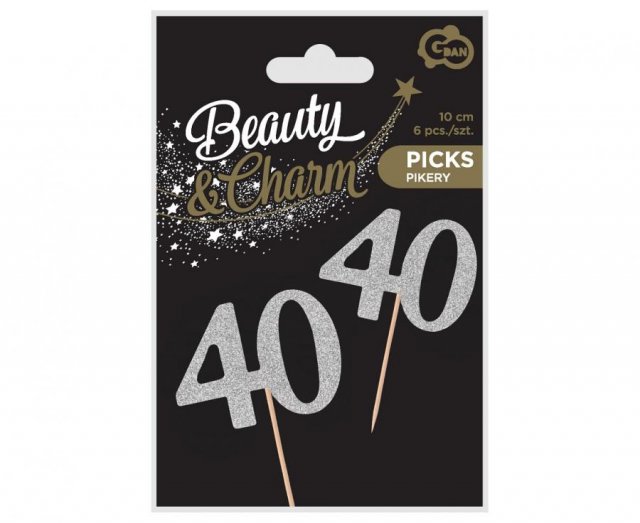 Zapichovací párátka 40, narozeninové, stříbrná barva, set 6ks (zn. Godan-Beauty&Charm)