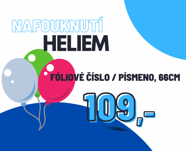 Helium - nafouknutí - malé fóliové číslo, 66cm