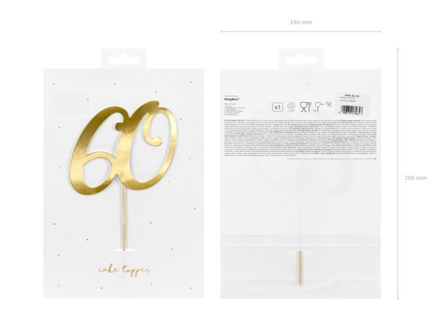 Zápich na dortu, ČÍSLICE 60, zlatá barva, velikost 21cm (zn. PartyDeco)