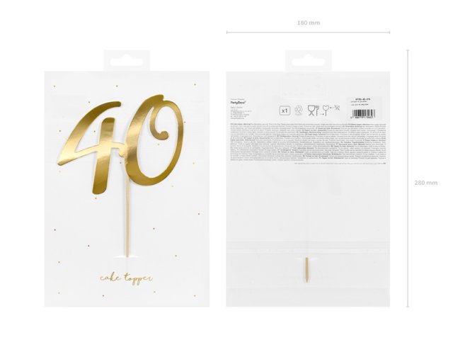 Zápich na dortu, ČÍSLICE 40, zlatá barva, velikost 21cm (zn. PartyDeco)