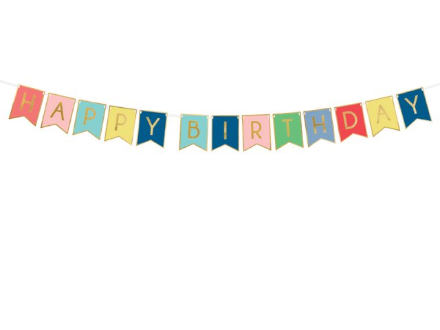 Závěsný banner Happy Birthday, barevný mix, rozměr 15x175cm (zn. PartyDeco)