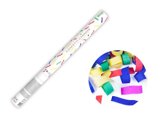 Vystřelovací konfety, barevné proužky, papírové, délka 60cm (zn. PartyDeco)