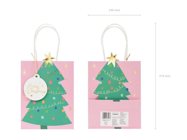 Dárková taška Vánoční stromek na růžovém pozadí, rozměr 14x20.5x8cm (zn. PartDeco)