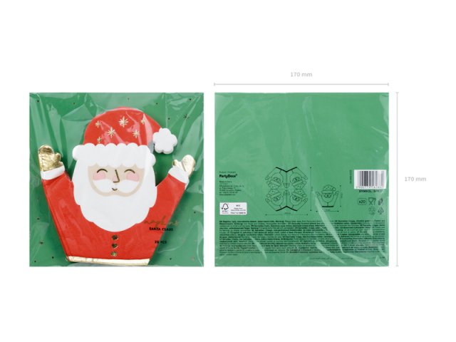 Vánoční ubrousky Santa, tvarované, rozměr 16x15cm, set 20ks (zn. PartyDeco)