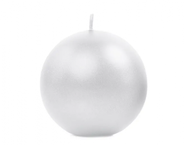 Svíčka KOULE, bílá perleťová barva, průměr 6cm (zn. PartyDeco)