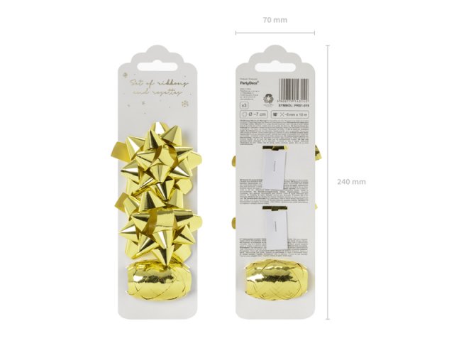 Sada a rozet a stuhy - zlatá metalická barva, set 3ks (zn. PartyDeco)
