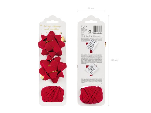 Sada a rozet a stuhy - červená barva se semišem, set 3ks (zn. PartyDeco)
