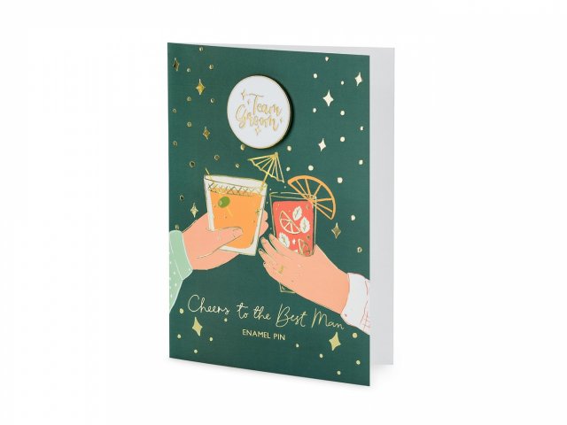 Rozlučkové blahopřání se smalt odznakem Ženich + hnědá obálka se zlatým lemem, rozměr 10.5x15cm (zn. PartyDeco)