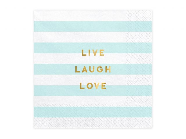 Ubrousky Yummy - LIVE LAUGH LOVE, bílo-mátové, rozměr 33x33cm - set 20ks (zn. PartyDeco)