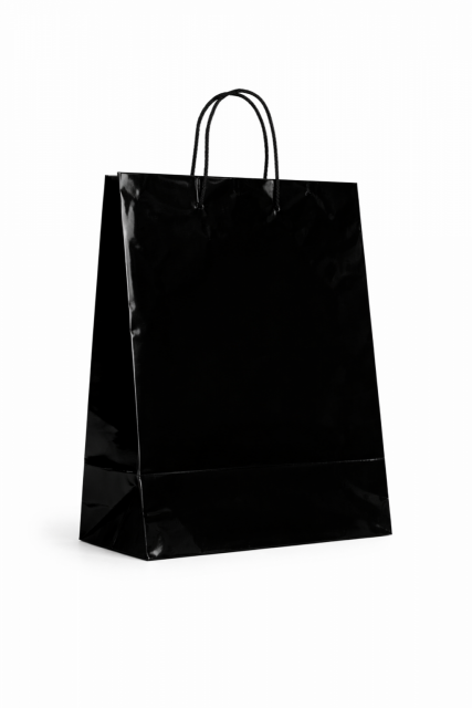 Papírová taška LAMINO - velikost M, 22x10x27cm, černá lesklá barva
