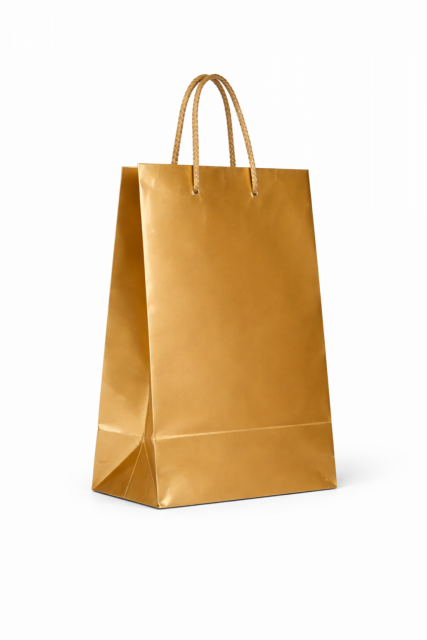 Papírová taška LAMINO - velikost M, 22x10x27cm, zlatá lesklá barva