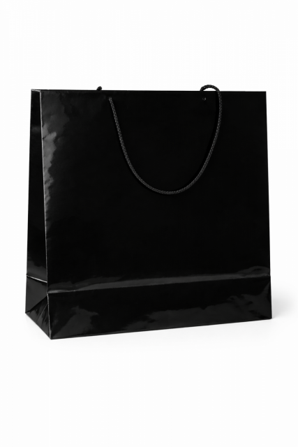 Papírová taška LAMINO - velikost L, 35x13x31cm, černá lesklá barva
