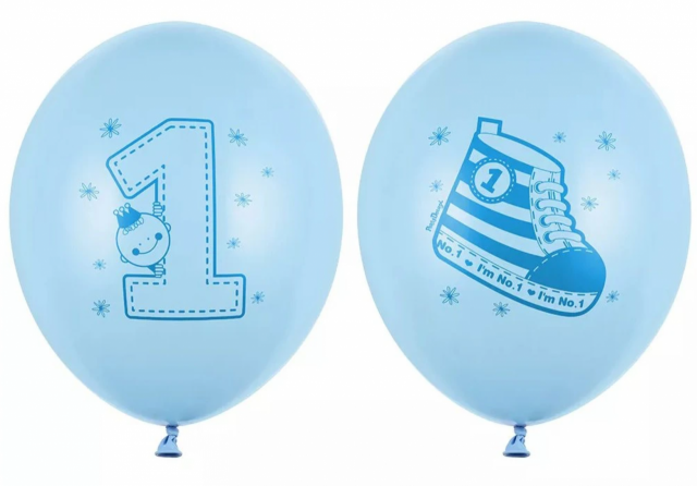 Latexový balónek pro 1. narozeniny, Jednička a bačkůrky, modrá barva, velikost 30cm (zn. StrongBalloons) - 1 ks