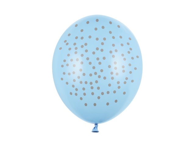 Latexový balónek, baby modrá barva, s šedými tečkami, velikost 30cm (zn. StrongBalloons)