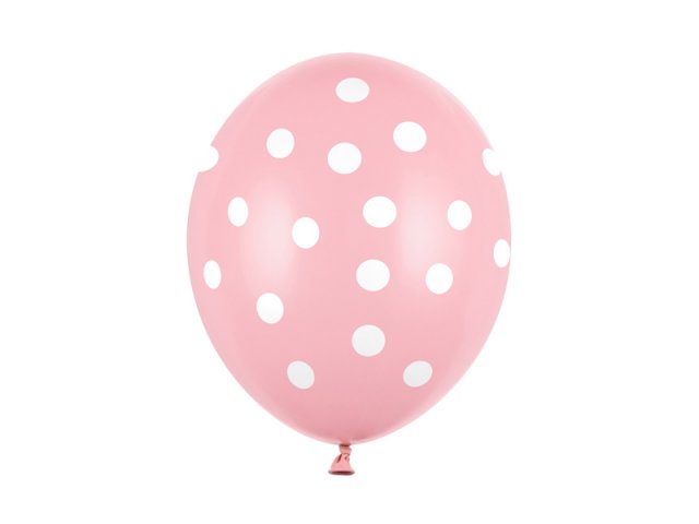 Latexový balónek, pastelový, baby růžová barva, s bílými tečkami, velikost 30cm (zn. StrongBalloons)
