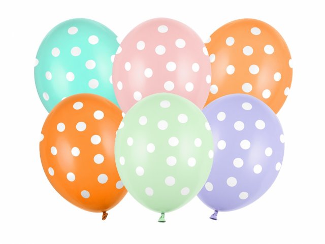 Latexový balónek TEČKY / puntíky, pastelový, mix 6 designů, velikost 30cm (zn. StrongBalloons)