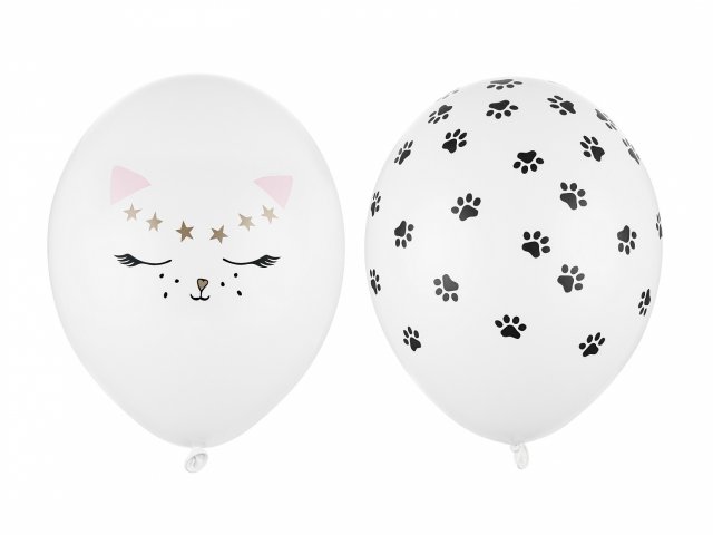 Latexový balónek KOČKA, hlava a tlapky, pastelový, čistě bílý, mix 2 designů (zn. StrongBalloons)