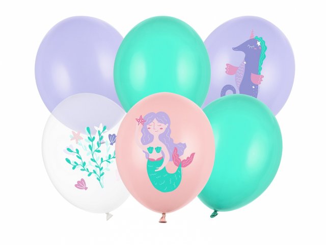 Latexové balónky MOŘSKÝ SVĚT, koník, mořská panna, pastelové, mix 6 designů, velikost 30cm - set 6ks (zn. StrongBalloons)