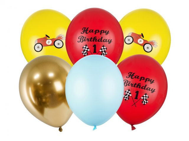 Latexové balónky Happy Birthday / Auta - pro 1. narozeniny, velikost 30cm - set 6ks (zn. PartyDeco)
