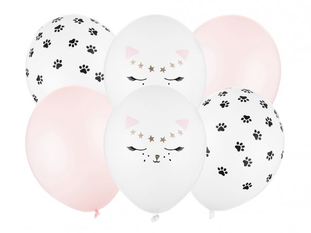 Latexové balónky KOČKA - bílo-růžové, velikost 30cm - set 6ks (zn. StrongBalloons)