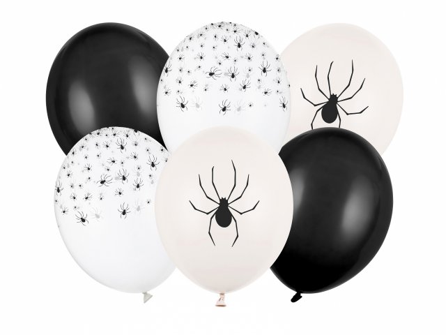 Latexové balónky PAVOUCI, černo-bílý mix, velikost 30cm - set 6ks (zn. StrongBalloons)