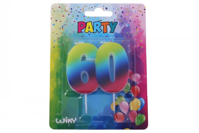 Narozeninové svíčky ČÍSLICE 60 pro 60. narozeniny, duhová barva (zn. WIKY)