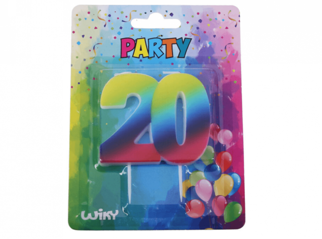 Narozeninové svíčky ČÍSLICE 20 pro 20. narozeniny, duhová barva (zn. WIKY)