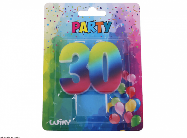 Narozeninové svíčky ČÍSLICE 30 pro 30. narozeniny, duhová barva (zn. WIKY)