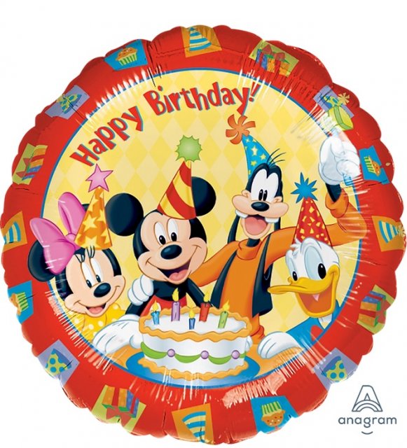 Fóliový balónek Mickey & přátelé Happy Birthday, kruh, velikost 46cm (zn. Anagram)