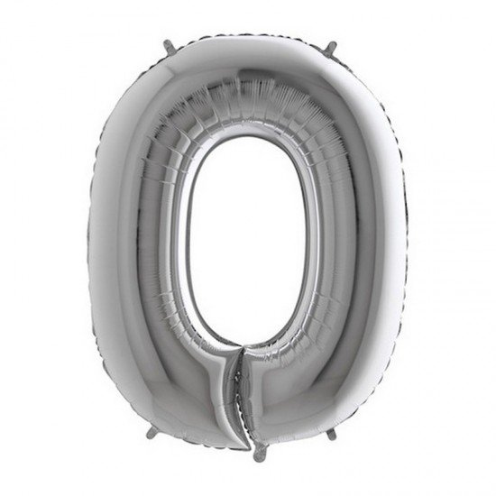 Fóliová ČÍSLICE 0, stříbrná barva, velikost 102cm (zn. PartyDeco)